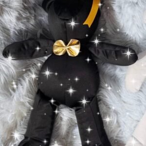 Osito de graduación negro con moño dorado